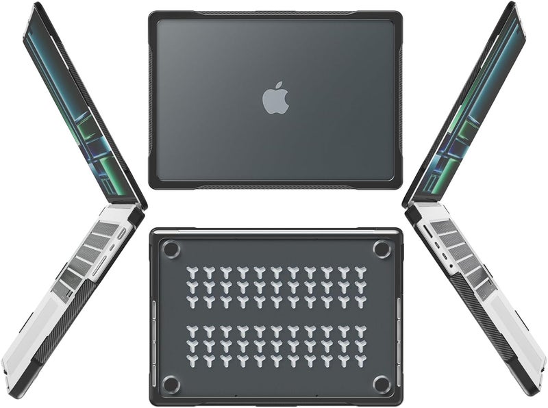 Batianda Ultimate Protection Case for New MacBook Pro 14 inch 2025 M5 M4 M3 Pro Max Chip Matte Translucent Rugged Armor Shell with Shockproof Carbon Fiber Edges Keyboard Cover,Anti-Fingerprint Black - Image 4